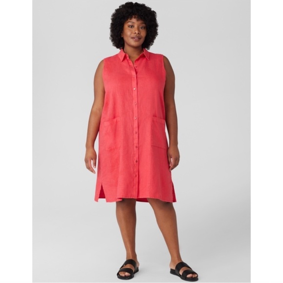 Eileen Fisher Dresses & Skirts - Eileen Fisher Organic Linen Collar Garment-Dyed Shirt Dress Grenadine size Large